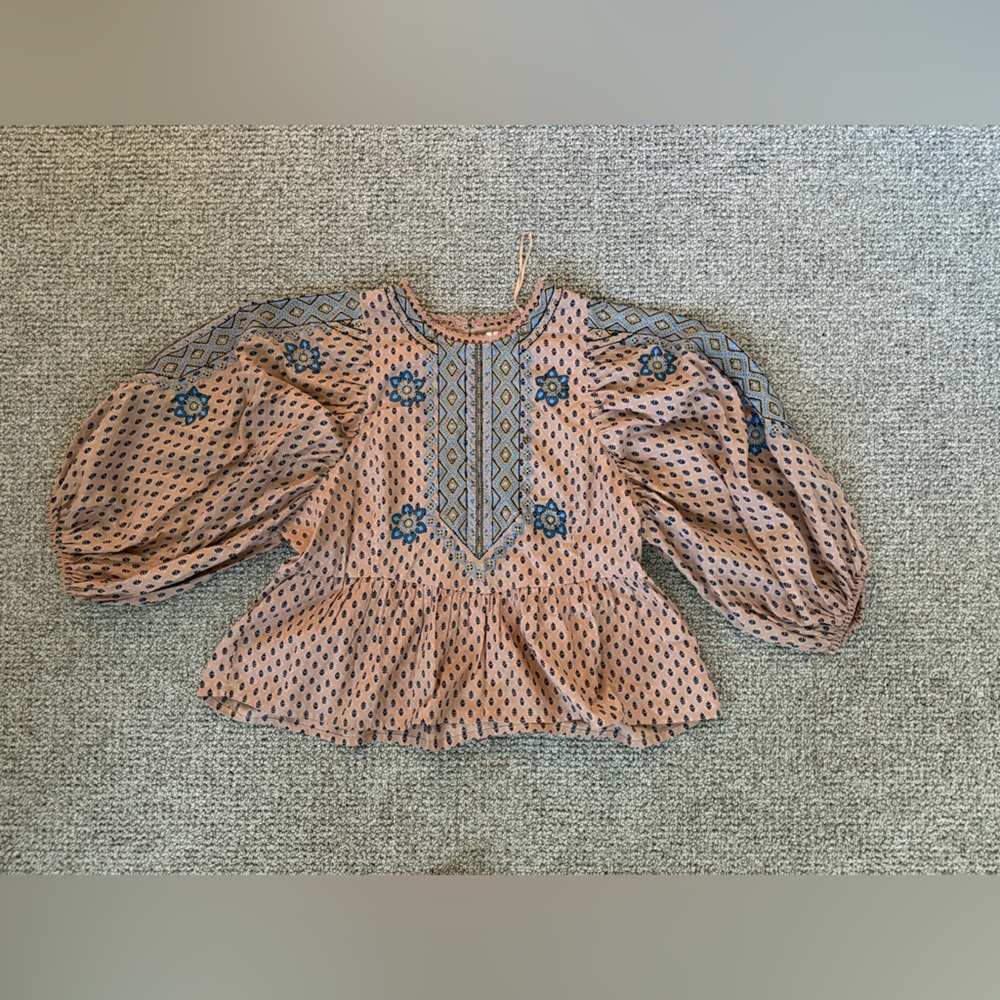 Anthropologie Blush Lace Trim Blouse